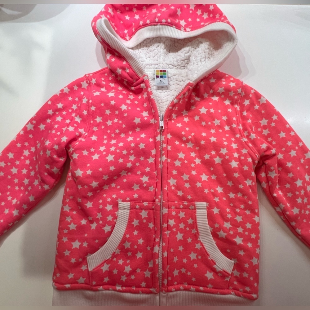 HEALTHTEX GIRLS PINK STARRED SIZE 5T HOODIE ZIP UP SWEAT SHIRT. BRITE PINK/WHITE - Picture 7 of 11